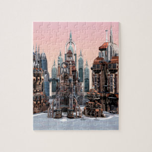 Pastell-Futuristische Stadt-Fantasie-Skyline-Kunst