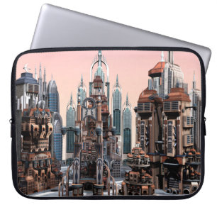 Pastell-Futuristische Stadt-Fantasie-Skyline-Kunst Laptopschutzhülle