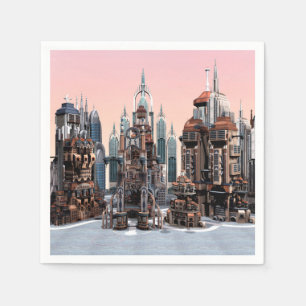 Pastell-Futuristische Stadt-Fantasie-Skyline-Kunst Serviette