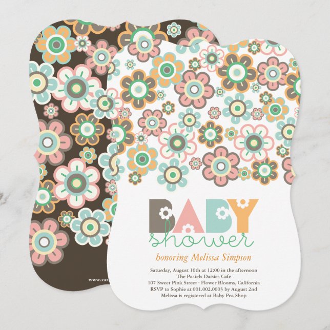 Pastell-Gänseblümchen-Blumen-Blüten-Baby-Dusche Einladung (Vorne/Hinten)