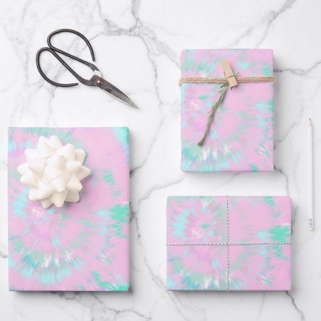 Pastell Gefärbte Krawatte Muster Pink Aqua Minze G Geschenkpapier Set (Vorderseite)