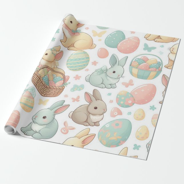 Pastell gefärbte Osterbüschen und Ostereier Geschenkpapier (Ungerollt)