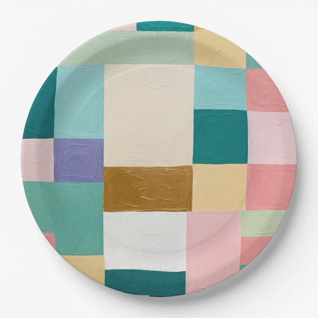 Pastell-Geometrische Steppdecke Pappteller (Vorderseite)