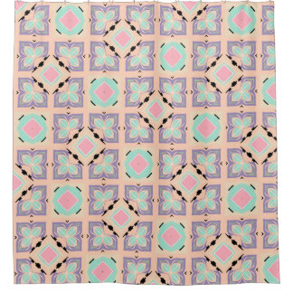 Pastell-Geometrisches Fliesenmuster | Rosa Mint Li Duschvorhang