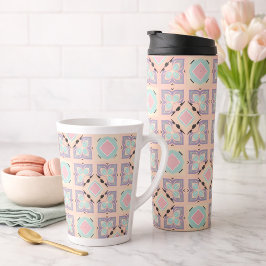 Pastell-Geometrisches Fliesenmuster | Rosa Mint Li Milchtasse