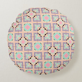 Pastell-Geometrisches Fliesenmuster | Rosa Mint Li Rundes Kissen