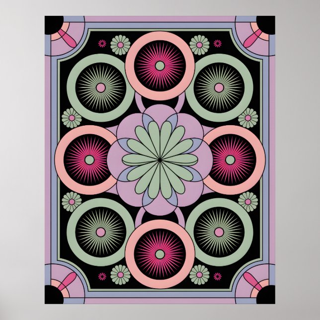 Pastell-Geometrisches Mandala-Blühen Poster (Vorne)