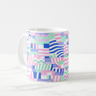 Pastell-Geometrisches Muster Kissen – Rosa, Blau & Kaffeetasse