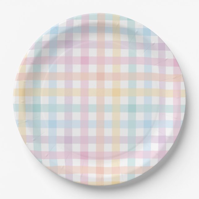Pastell-Gingham-Papierplatte Pappteller (Vorderseite)