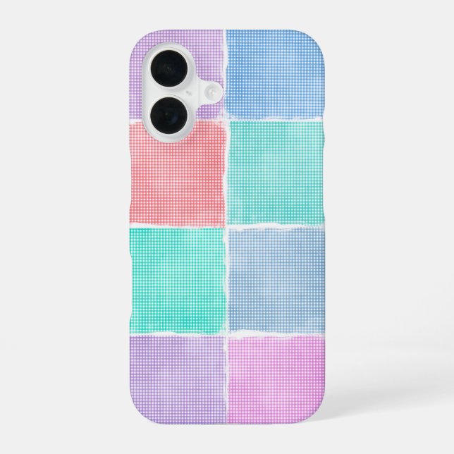 Pastell-Gingham-Patchwork-Blöcke iPhone 16 Hülle (Rückseite)