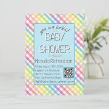 Pastell-Gingham-Regenbogen-Baby-Party Blau
