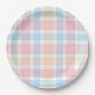 Pastell-Gingham – Sanftes Wasserfarbenmuster Pappteller