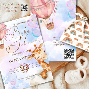 Pastell-Giraffen-Baby-Einladung mit QR-Code Einladung