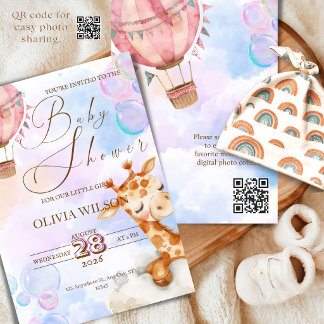 Pastell-Giraffen-Baby-Party-Einladung mit QR-Code Einladung