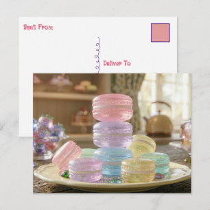 Pastell-Glas-Macarons-Kekse   In Kontakt bleiben Postkarte
