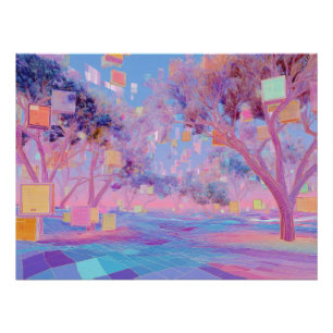 Pastell-Glitch-Wald in Traumlandschaftsblüte Poster