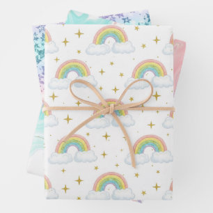 Pastell-Glitter-Ombre-Regenbogen-Farben-Muster  Geschenkpapier Set