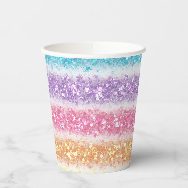 Pastell Glitter Regenbogen Pappbecher (Links)