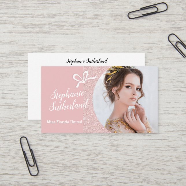 Pastell Glitzer Pageant Business Card Visitenkarte (Vorderseite/Rückseite Beispiel)