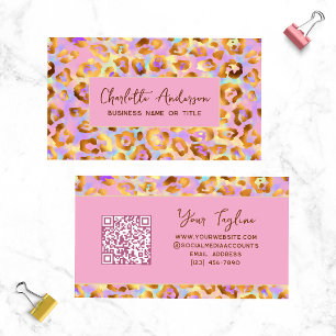 Pastell-Gold-Leopardenprint- QR-Code Visitenkarte