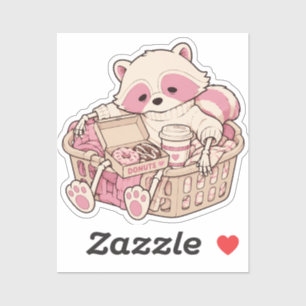 Pastell-Gotisch Rosa Waschbär-Skelett-Donut-Kaffee Aufkleber