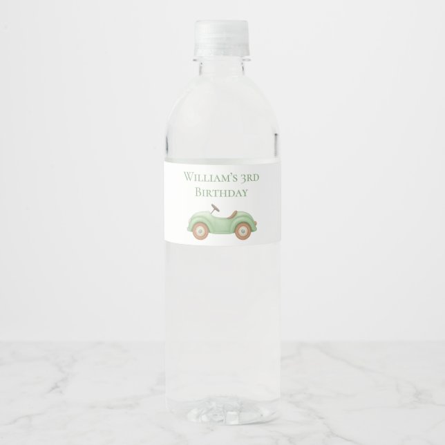 Pastell Green Car & Balloon Water Flasche Label (Vorderseite)