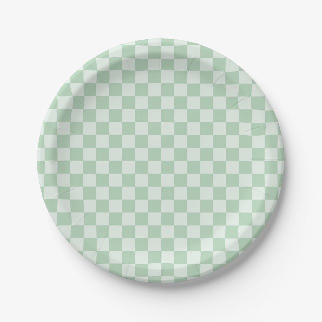 Pastell Green Checkerboard Pappteller (Vorderseite)