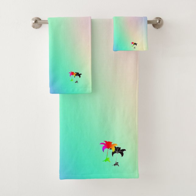 Pastell Green Rainbow Black Floral Gift Badhandtuch Set (Insitu)