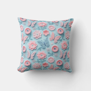 Pastell-Häkel-Schmetterlinge und -Blüten Kissen