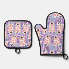 Pastell Halloween Floral Ghosts Ofenhandschuh & Topflappen-Set