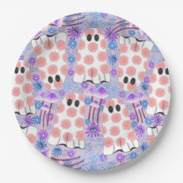 Pastell Halloween Floral Ghosts Pappteller