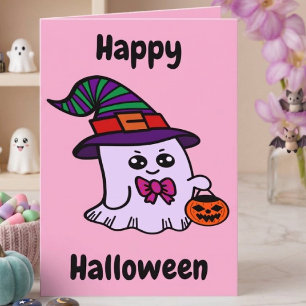 Pastell-Halloween Süße Hexe Geist Karte