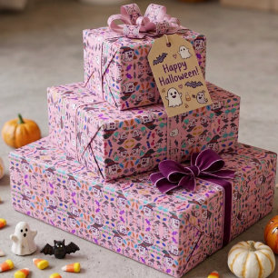 Pastell-Halloween-Süßigkeiten & Süße Hexen-Geister Geschenkpapier