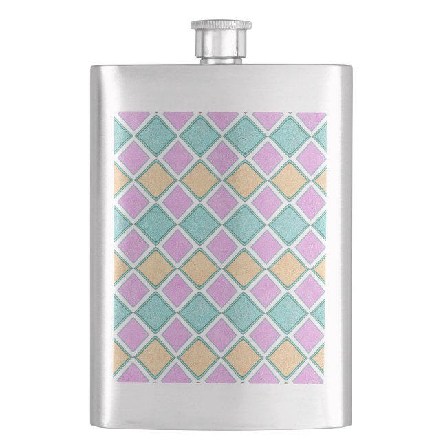 Pastell-Harlekin-Prisma-Diamantmuster Flachmann (Vorderseite)
