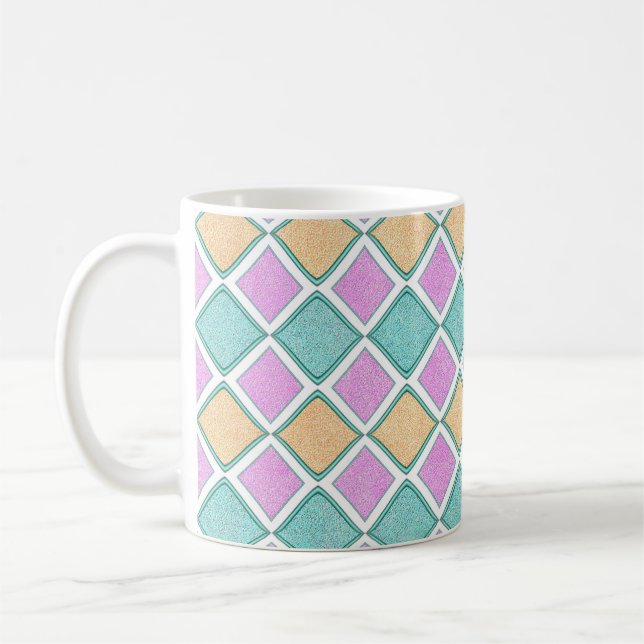 Pastell-Harlekin-Prisma-Diamantmuster Kaffeetasse (Links)
