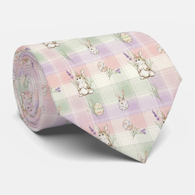 Pastell-Hasen-Ei-Gingham-Frühlingsmuster Krawatte (Gerollt)
