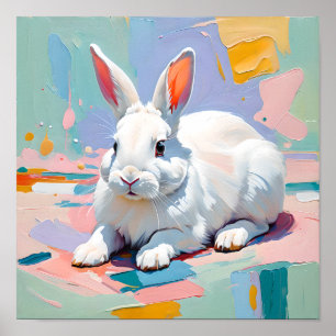 Pastell-Hasen-Glückseligkeit – Abstrakter Weißer H Poster