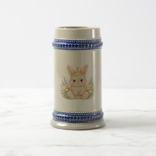 Pastell-Hasen-Wildblumen-Illustration Bierglas