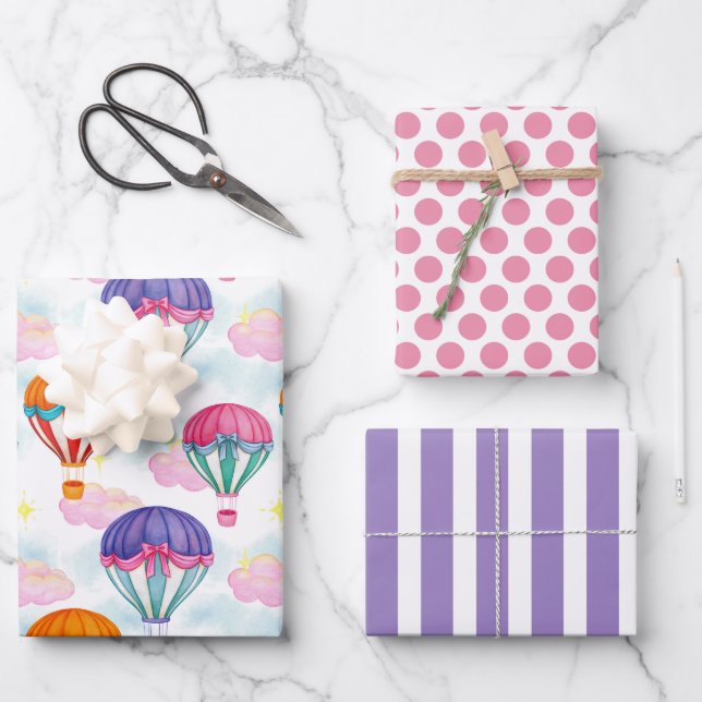 Pastell Heißluftballons Wrapping Paper Set Geschenkpapier Set (Vorderseite)