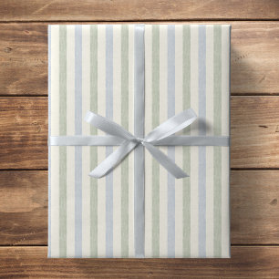 Pastell Hellblau Salbeigrün Beige Streifen Boho Geschenkpapier