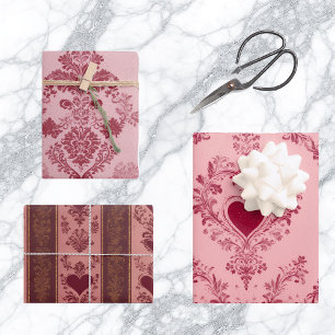 Pastell-Herz-Motiv Zartes Blumenmuster Elegant Geschenkpapier Set