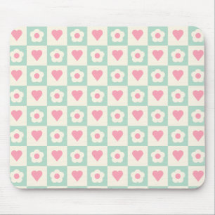 Pastell-Herz- und Blumenmuster Mousepad