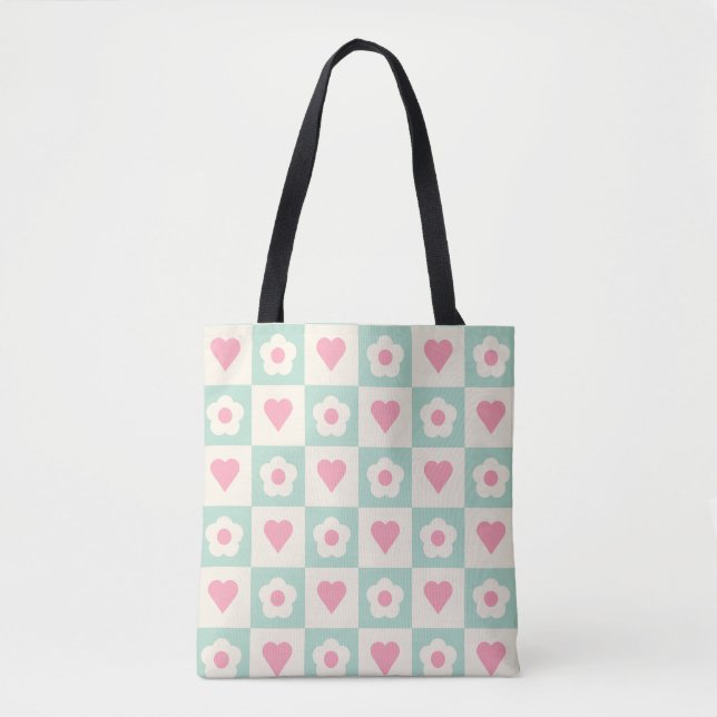 Pastell-Herz- und Blumenmuster Tasche (Vorderseite)