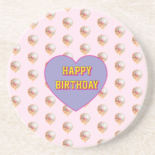 Pastell-Herzballon-Happy-Birthday-Design Getränkeuntersetzer