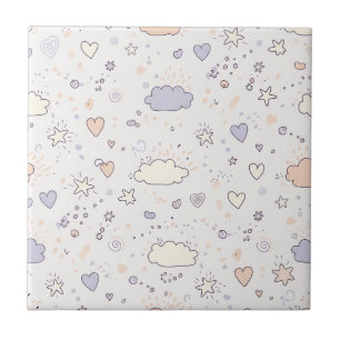 Pastell-Herzen & Wolken Wasserfarben-Traum (7) Fliese