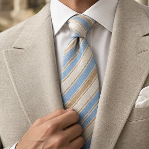 Pastell-Himmelblau-Cream und Sand-Breitstreifen Krawatte