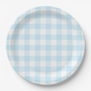 Pastell-Himmelblau-Gingham-Karo-Muster Pappteller