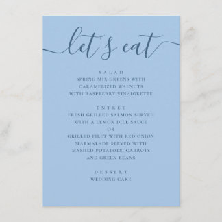 Pastell Himmelblau Hochzeit. Lasst uns das Hochzei Menükarte