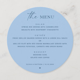 Pastell Himmelblau Hochzeit Runde moderne Rezept Menükarte