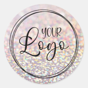 Pastell-Holografisches-Pfirsich-Glitter-Blur-Logo Runder Aufkleber